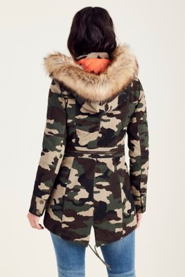 womens camo coat with fur hood