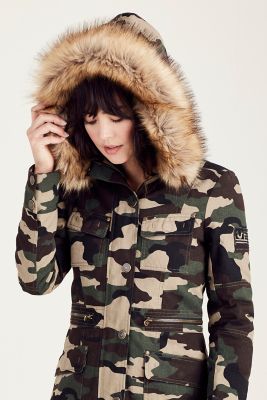 womens camo parka with fur hood