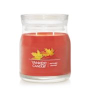 autumn leaves signature two wick medium jar candle with lid on transparent background