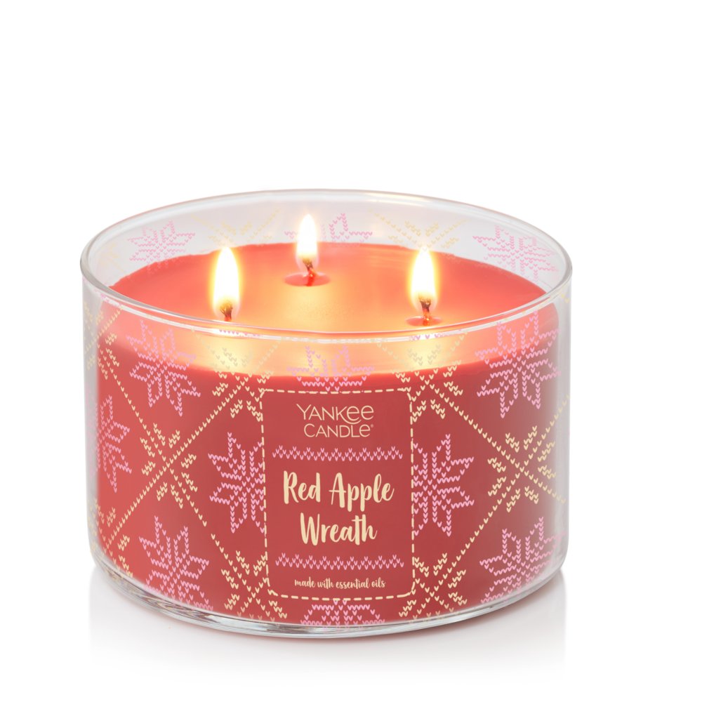 Holiday Red Wreath w/ 3 Wick Candle Bundle - 2 Piece Set - Piper Classics