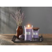 lavender spa large and medium hourglass candles on tray image number 4