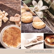 vanilla custard, toasted praline and sweet sophistication text on photo collage with desserts image number 2
