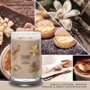 vanilla creme brulee signature large tumbler candle with photo collage and text reading vanilla custard, toasted praline and sweet sophistication image number 2