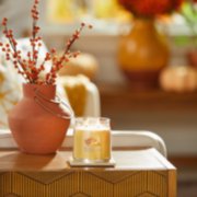 sunlit autumn signature medium jar candle on table image number 3