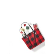 black friday tote bag with red and black gingham pattern image number 0