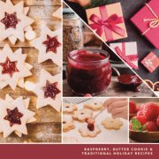 photo collage and text reading raspberry, butter cookie and traditional holiday recipes image number 2