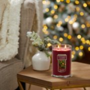 red apple wreath large two wick tumbler candle on table image number 3