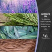 photo collage illustrating woodwick lavender spa fragrances of lavender, eucalyptus and cedar image number 2