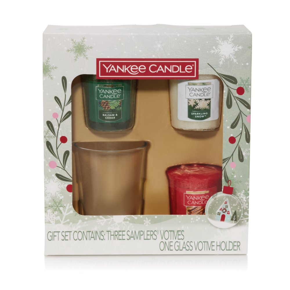 3 Holiday Votives and Holder Set Yankee Candle