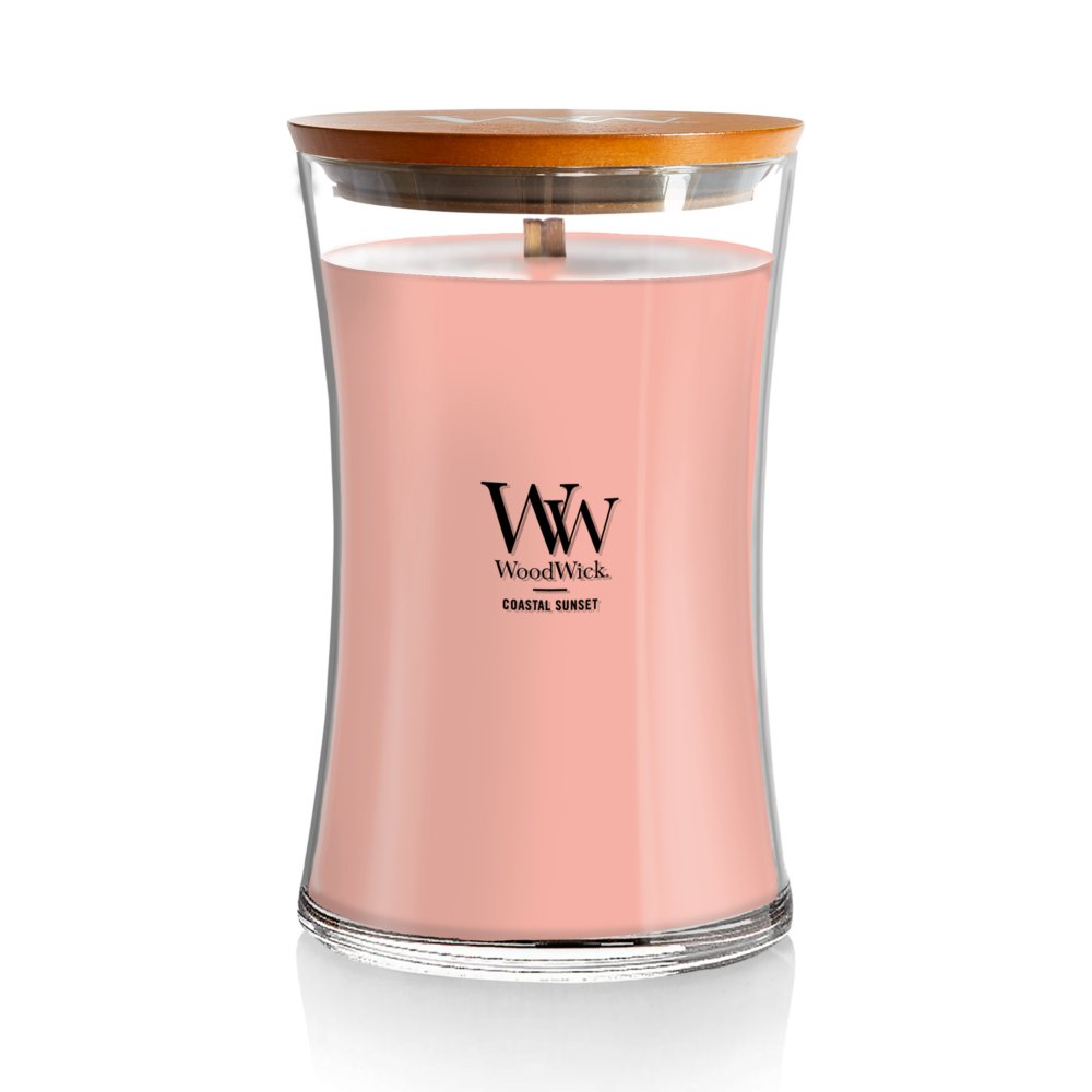 WoodWick Hourglass Scented Candle with Pluswick Innovation, Paraffin, Coastal Sunset, Large