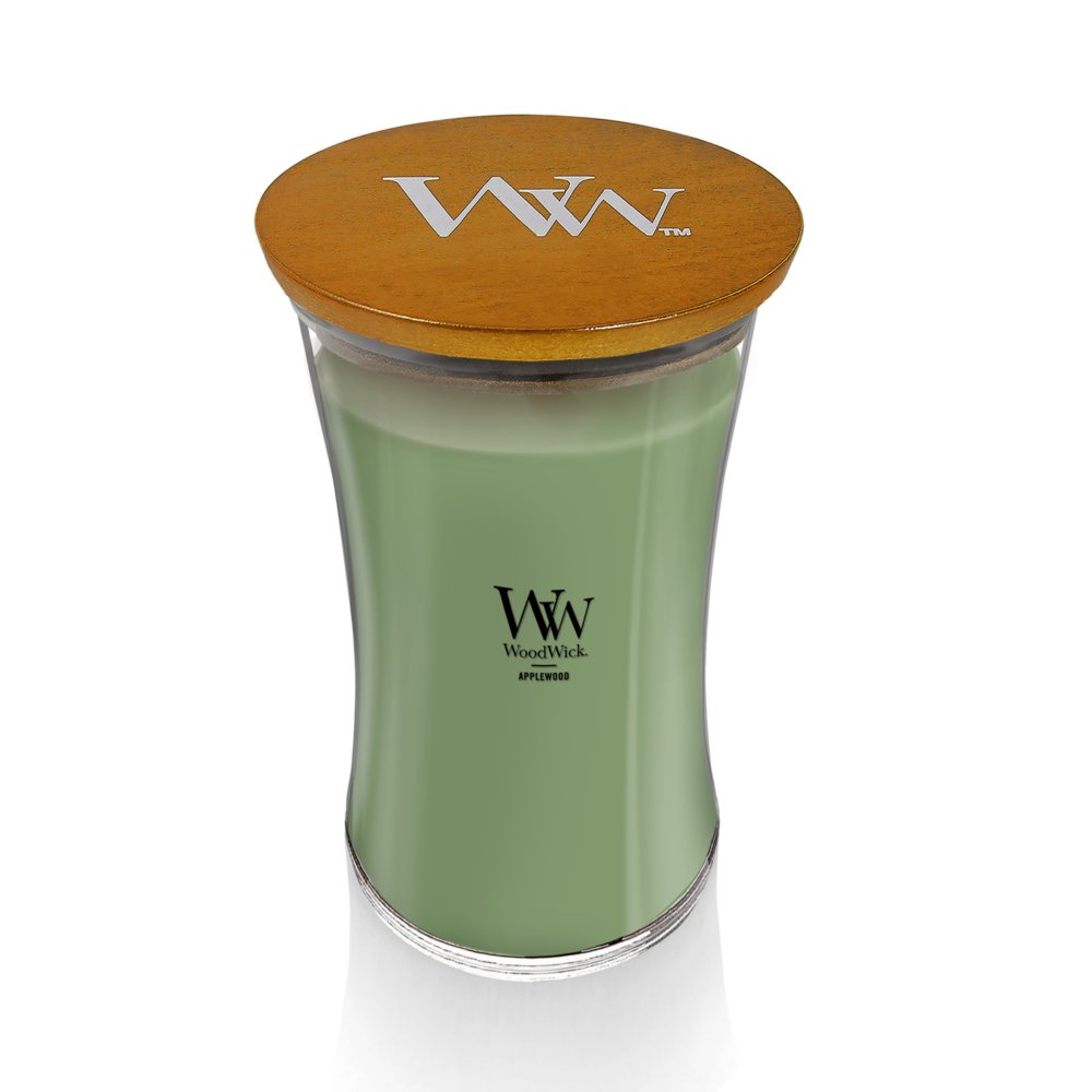 WoodWick Large Hourglass Candle, Applewood - Premium Soy Blend Wax,  Pluswick Innovation Wood Wick, Made in USA