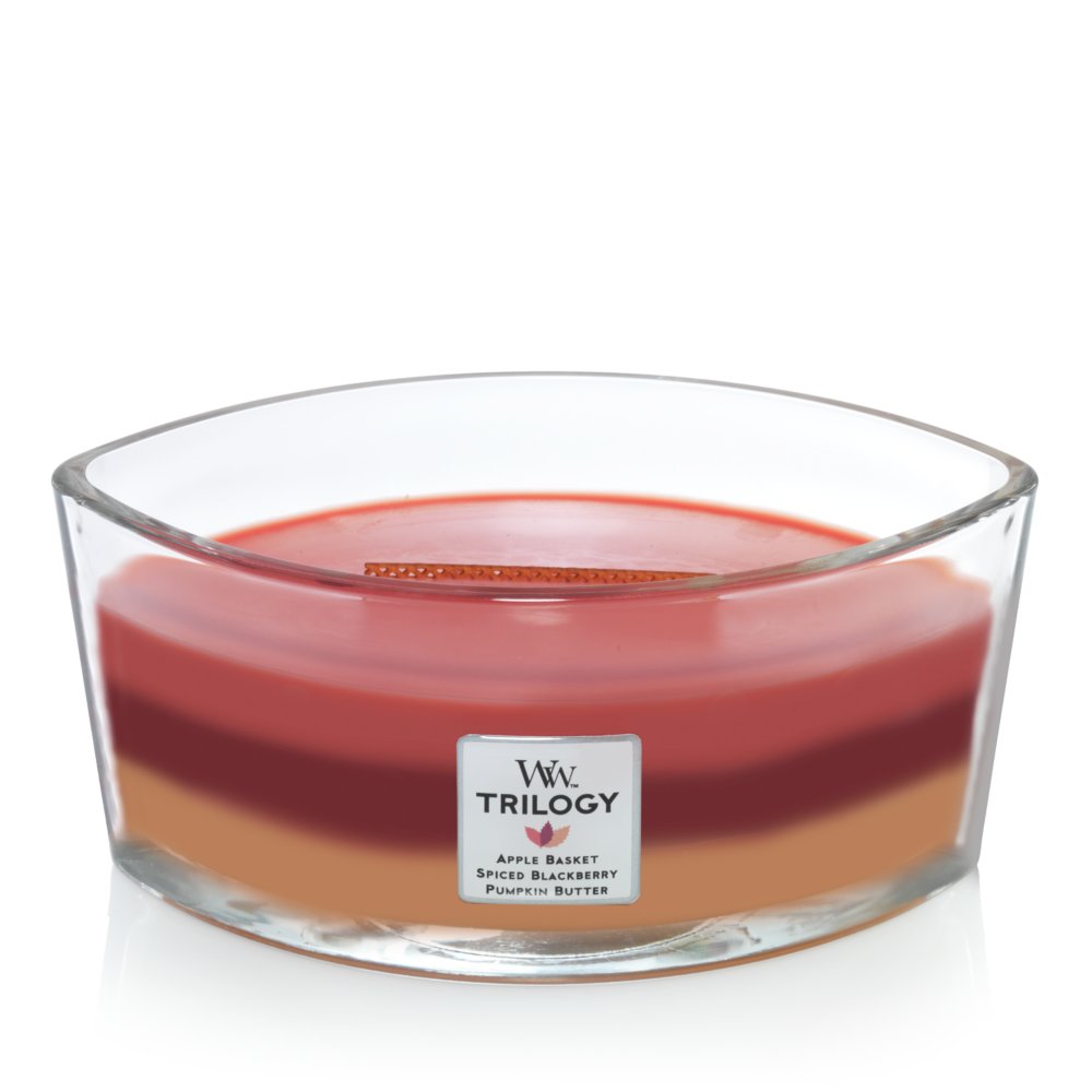 NEW WoodWick Trilogy 3-in-1 Autumn Harvest Medium 10oz Hourglass Jar Candle 