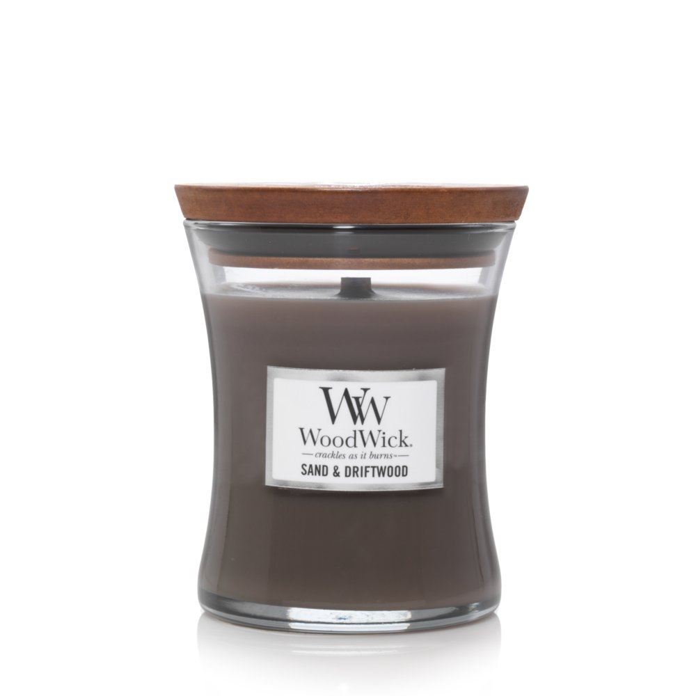 Woodwick Candle SAND & DRIFTWOOD by Yankee Medium Hourglass Jar 9.7 oz Wax 