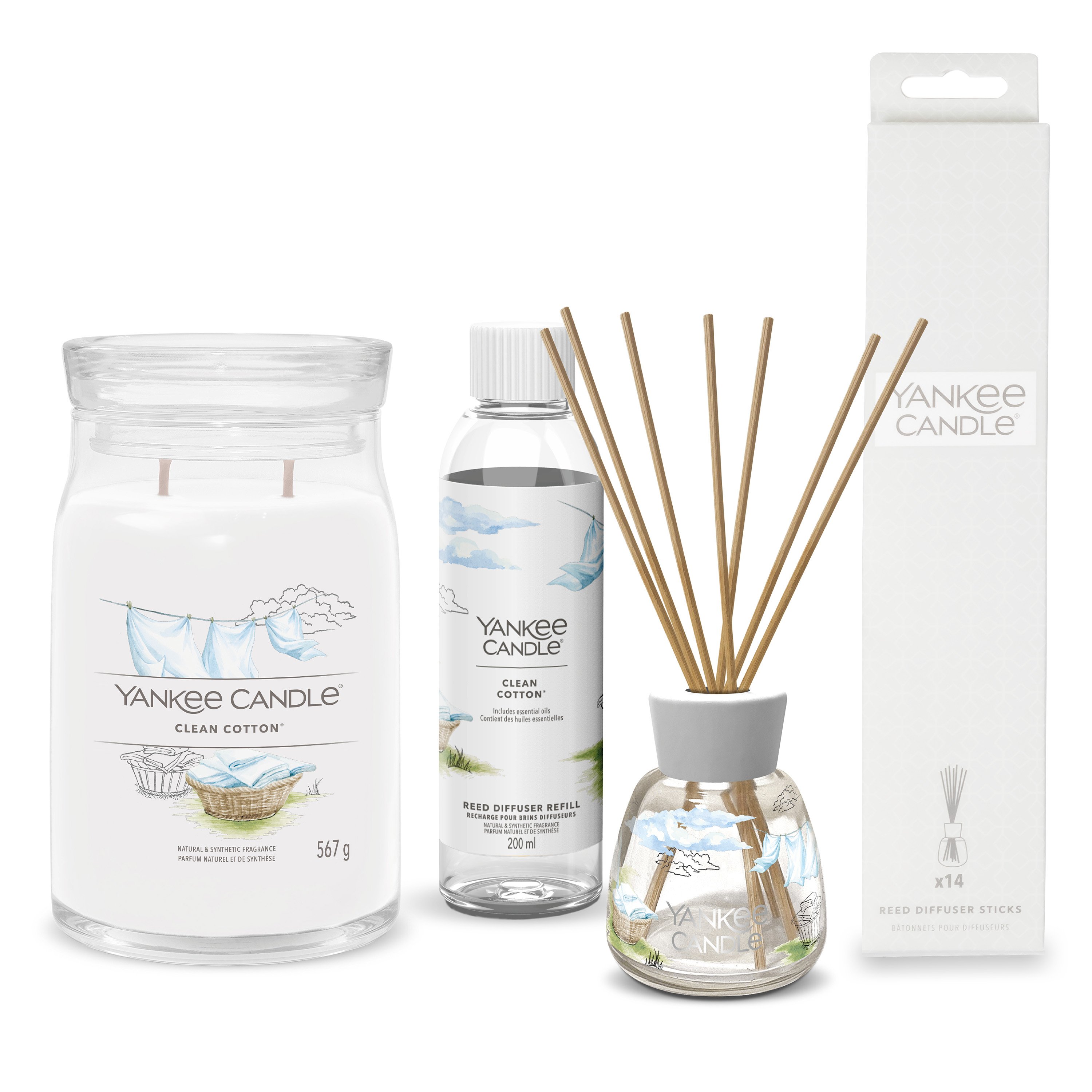 Set da 4 pezzi di diffusori ambiente e candela Signature - Clean Cotton® -  Set candele profumate