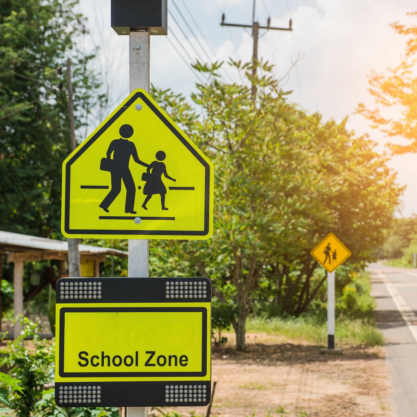 school zone sign along street