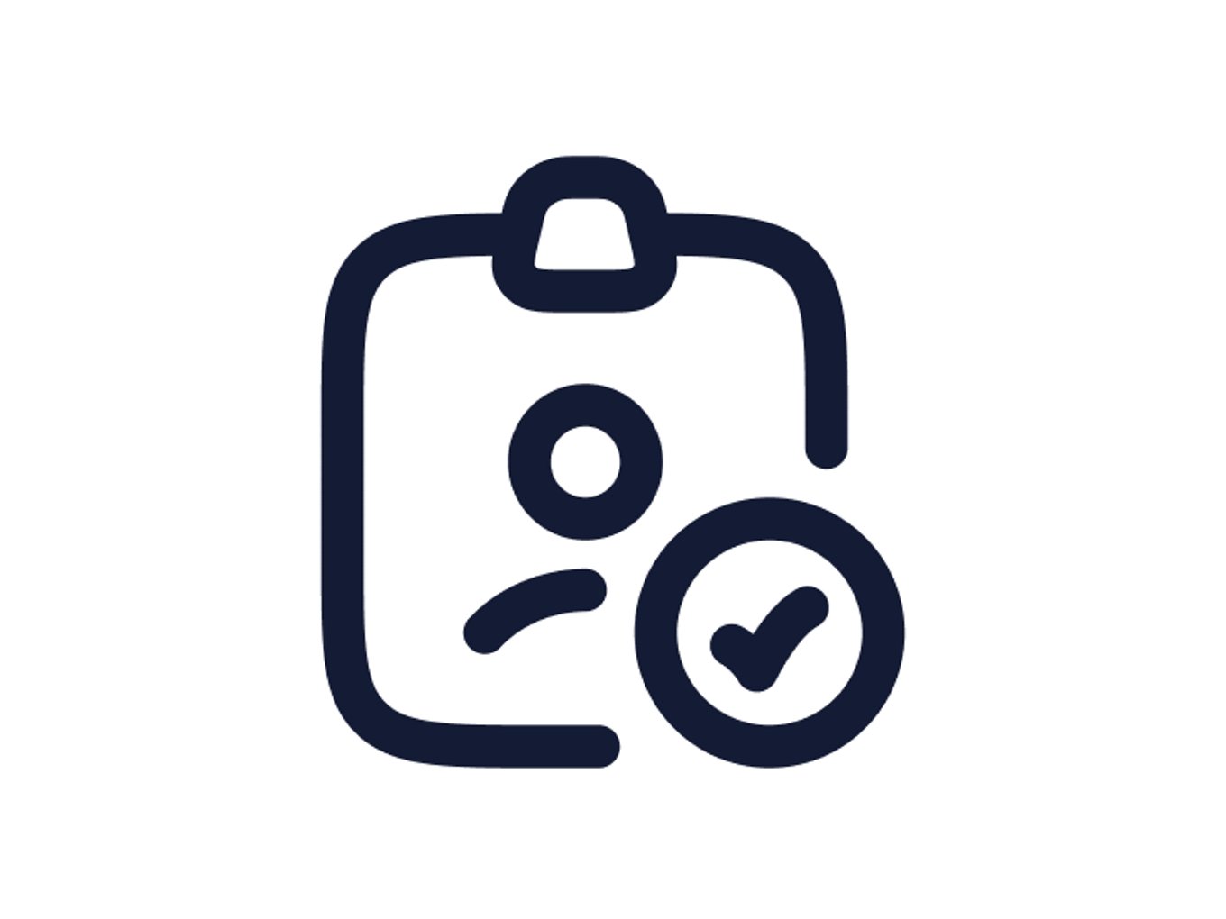 clipboard, person avatar, checkmark icon