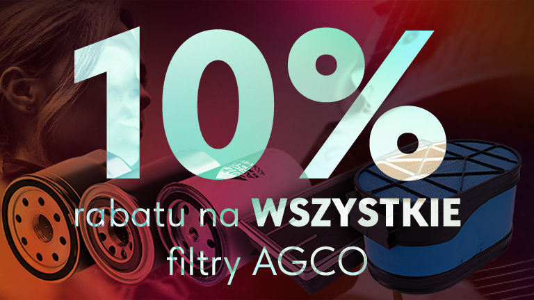 Czerwone tło z serią filtrów z 10% zniżką na WSZYSTKIE filtry AGCO nałożone 