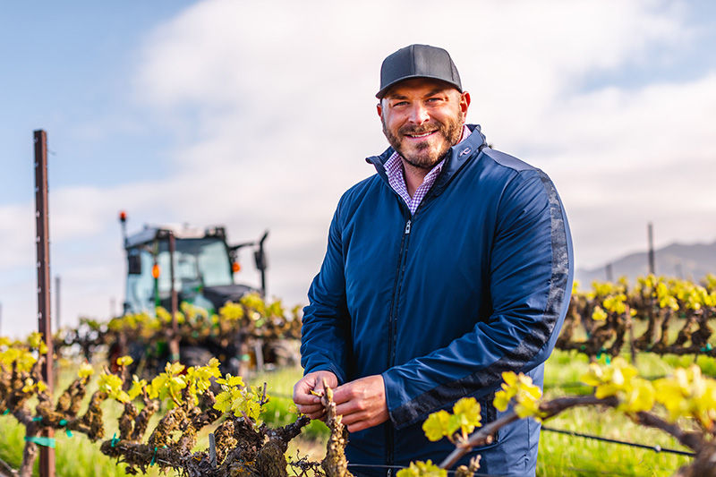 Fendt farmer in a vineyard with a tractor