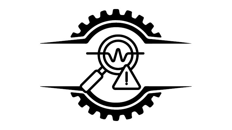 An icon style image of a cog surrounding a magnifying glass