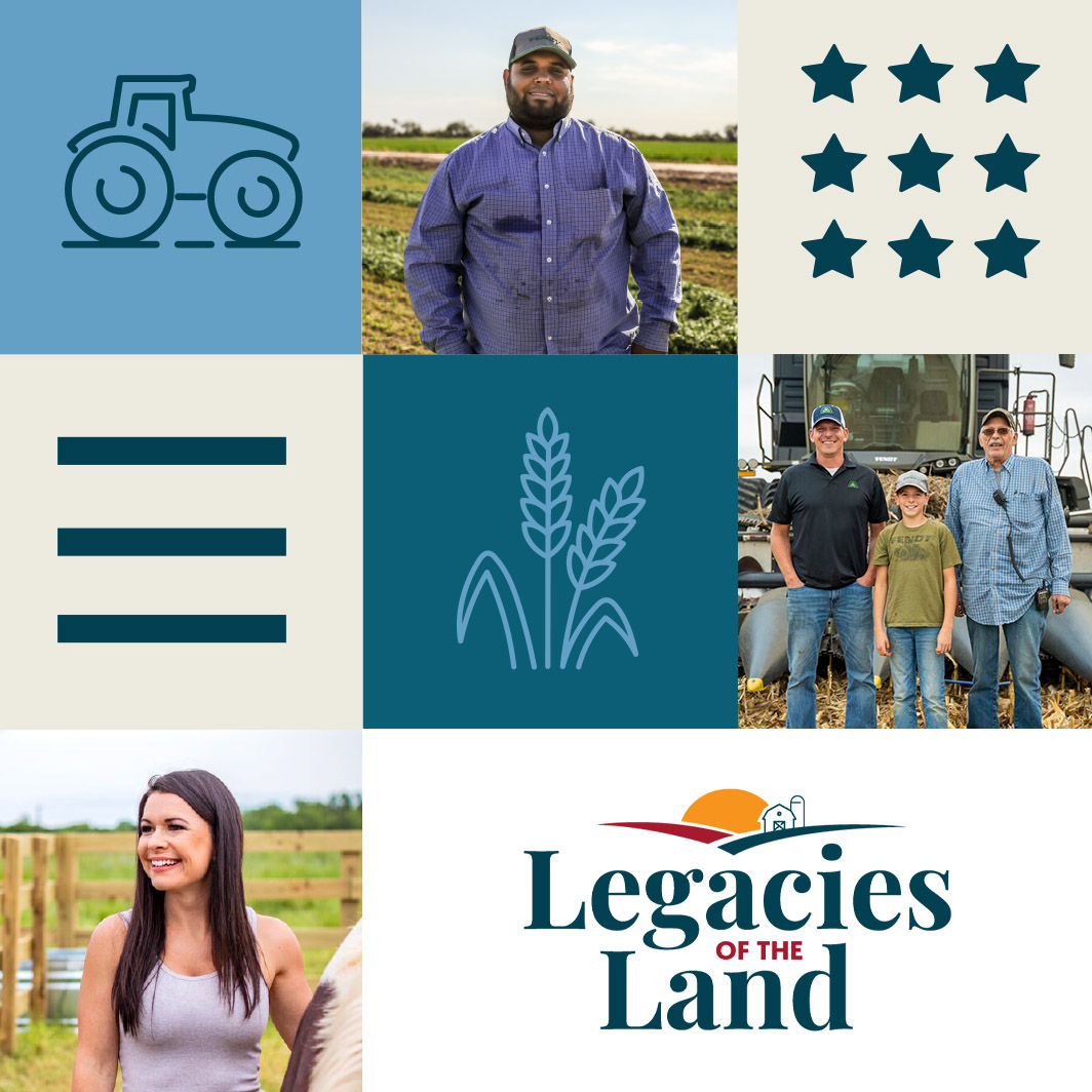 A collage of image of farmers and icons depicting the United States of America