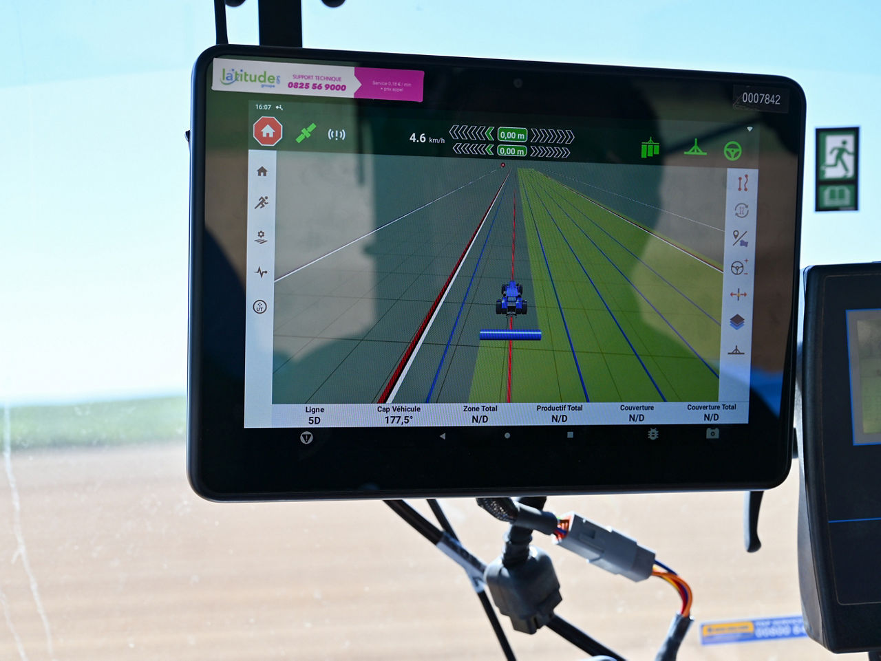 The PTx Trimble GFX-1260 display in a tractor cab.