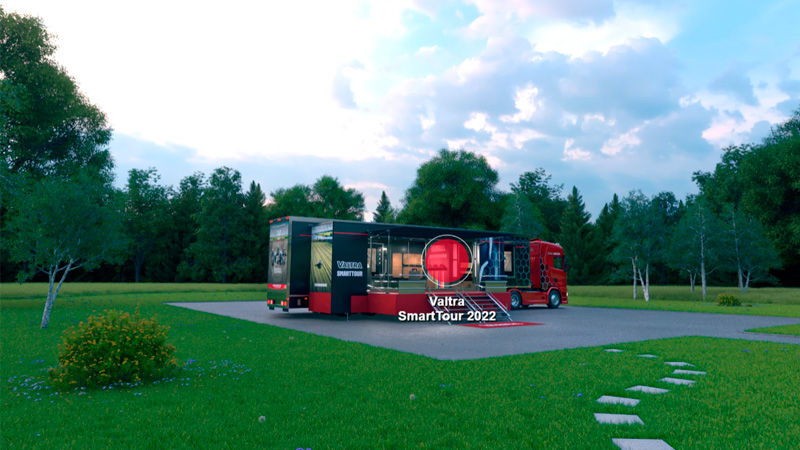 A 3D rendering of the Valtra SmartTour truck from the Valtra Virtual Showroom