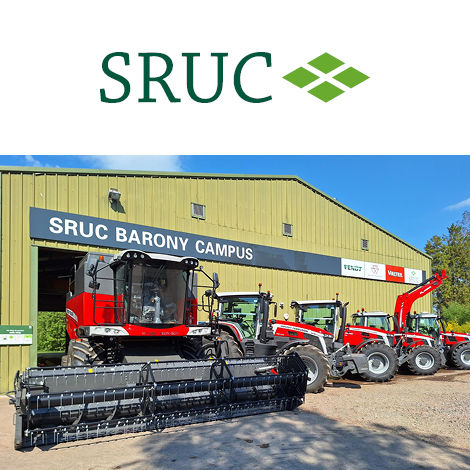 Various agricultural machinery outside the SRUC Barony Campus building