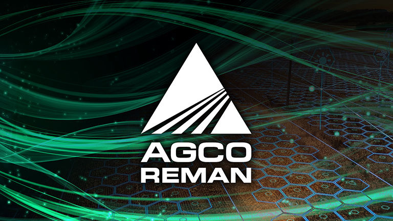 AGCO Reman-logo i hvidt på en grøn og sort baggrund 