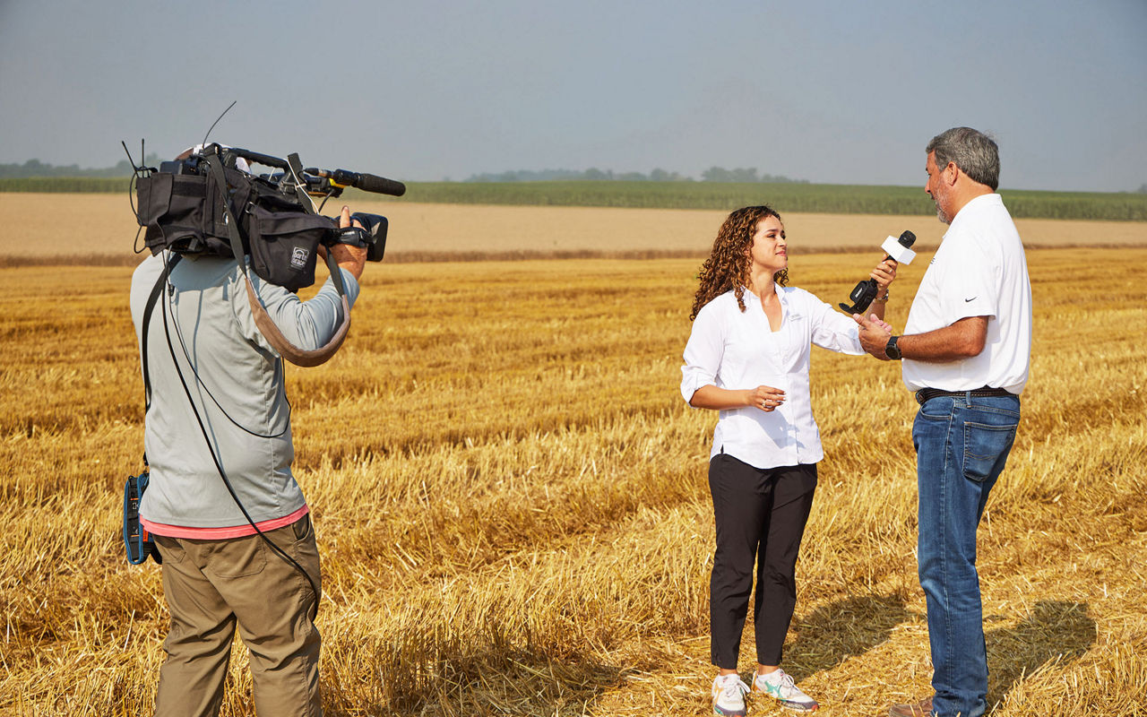 Farmer being interviewed in field