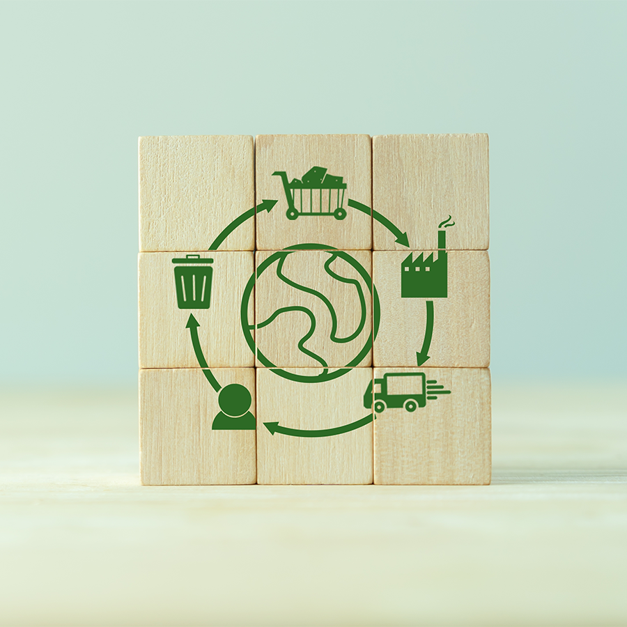 Sustainability graphic on wooden blocks