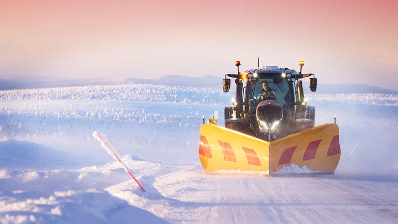 A Valtra N Series snow ploughing