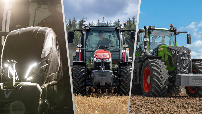 Pictures of Valtra, Massey Ferguson and Fendt tractors on a farm