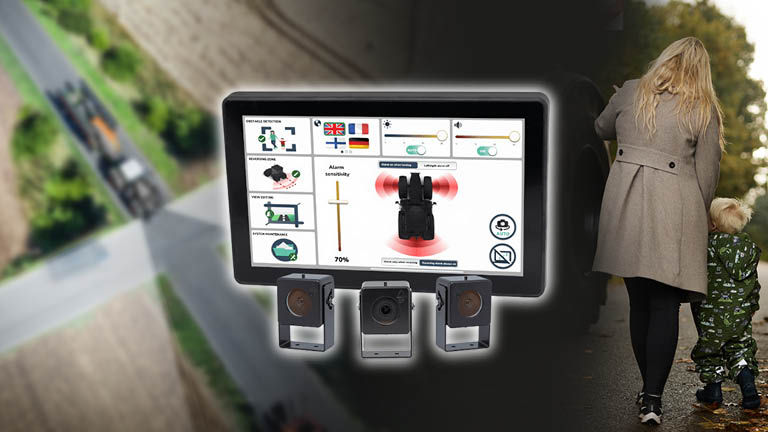 An image of the View Cam screen surrounded by an image of a yard and a person