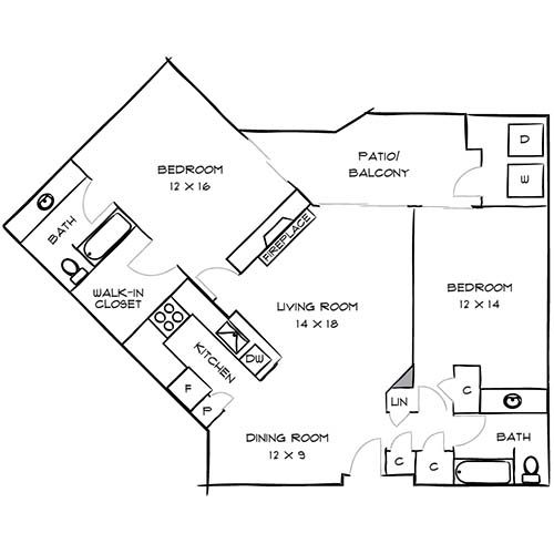 3400 Avenue of the Arts - 2 Bed/2 Bath - Series C.1K Floor Plan