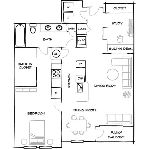 21 Fitzsimons - 1 Bed/1 Bath Apartment - Downing Floor Plan
