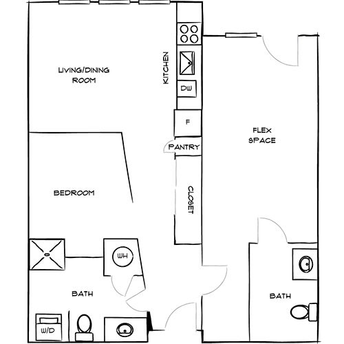 21 Fitzsimons - 1 Bed/1 Bath Apartment - Akron Floor Plan