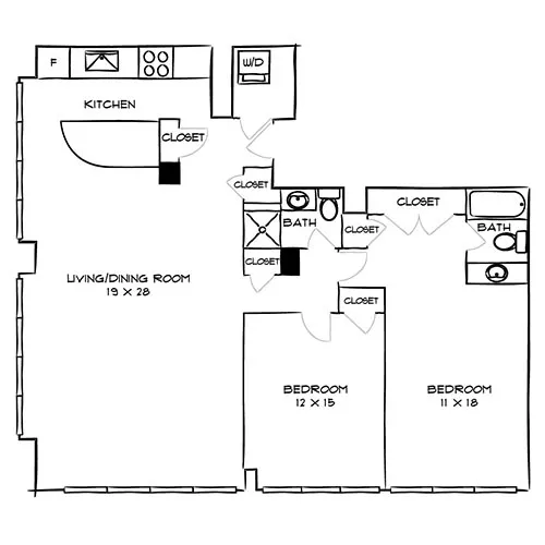 The Sterling Apartments - Philadelphia, PA - Hylton Floor Plan 
