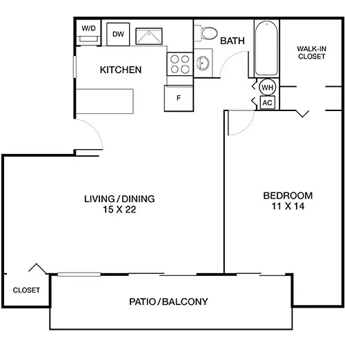 Four Quarters Apartments - Miami, FL - Cozumel Floor Plan Diagram