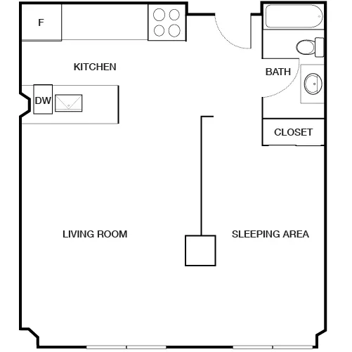 Bank and Boston Lofts Apartments - 1 Bed/1 Bath - Larimer Floor Plan