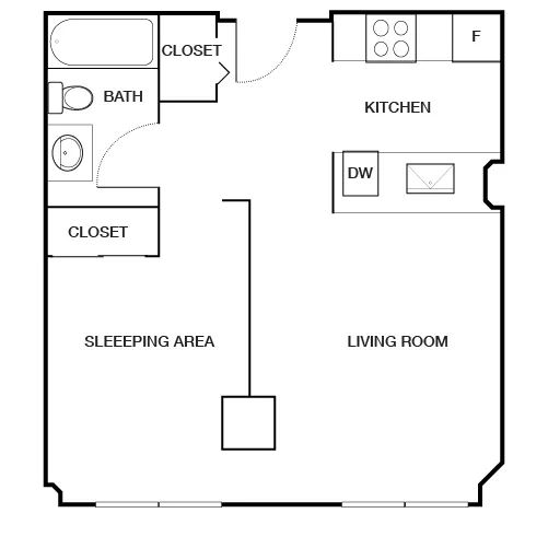 Bank and Boston Lofts Apartments - 1 Bed/1 Bath - Stout Floor Plan