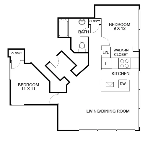 Boston Lofts - 2 Bed/1 Bath - Wynkoop Floor Plan