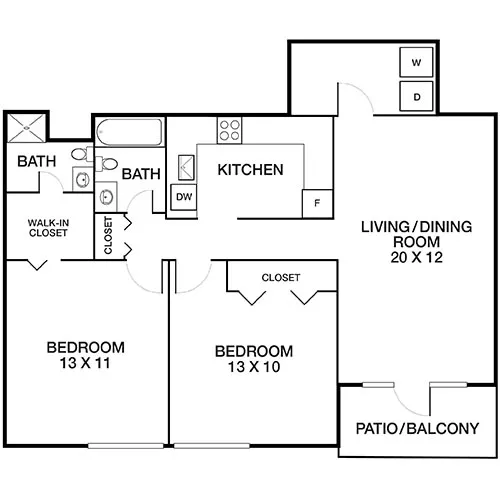 Meadow Creek Apartments - 2 Bed/2 Bath - Windsor Floor Plan