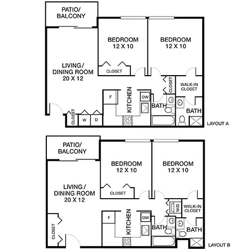 Meadow Creek Apartments - 2 Bed/2 Bath - Windyam Floor Plan