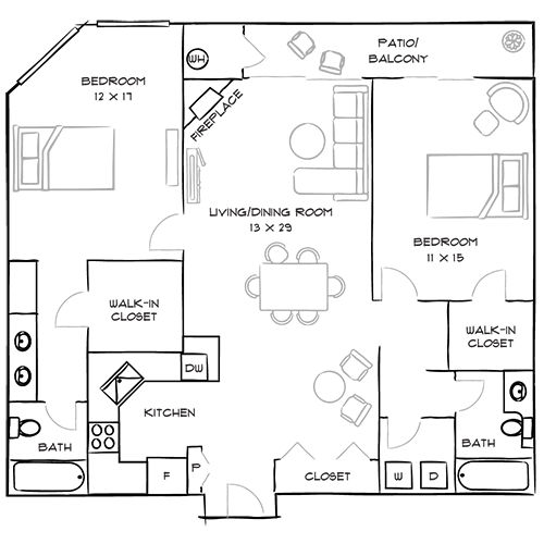 HillCreste Apartments - 2 Bed/2 Bath - The Century Floor Plan