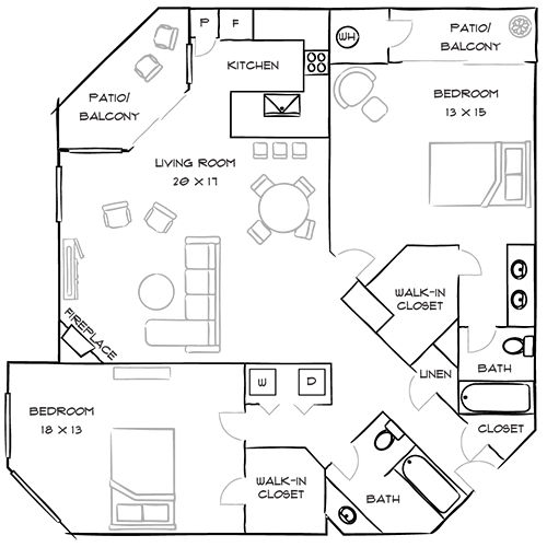 HillCreste Apartments - 2 Bed/2 Bath - The Hillcreste Floor Plan