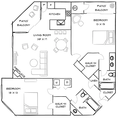 HillCreste Apartments - 2 Bed/2 Bath - The Hillcreste Floor Plan