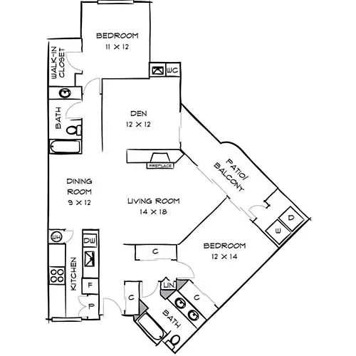 3400 Avenue of the Arts - 2 Bed/2 Bath - Series F.1K Floor Plan
