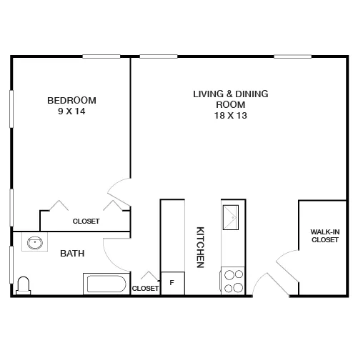 Chestnut Hall Apartments - 1 Bed/1 Bath - The Hall Floor Plan