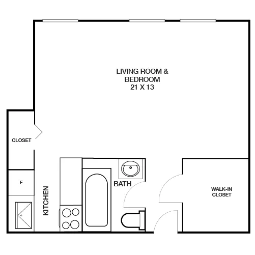 Chestnut Hall Apartments - Studio - The Jefferson Floor Plan