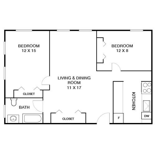 Chestnut Hall Apartments - 2 Bed/1 Bath - The Masters Floor Plan